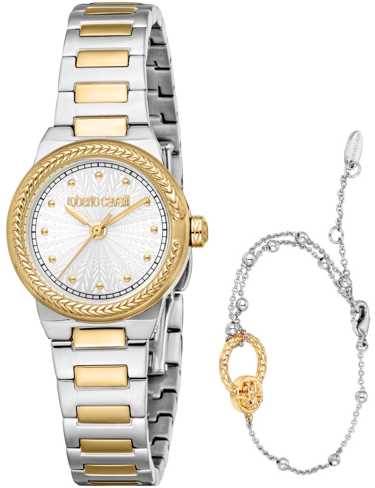 ROBERTO CAVALLI Mini Gift Set Silver Dial 26mm Two Tone Gold Stainless Steel Bracelet RC5L117M0055 - 