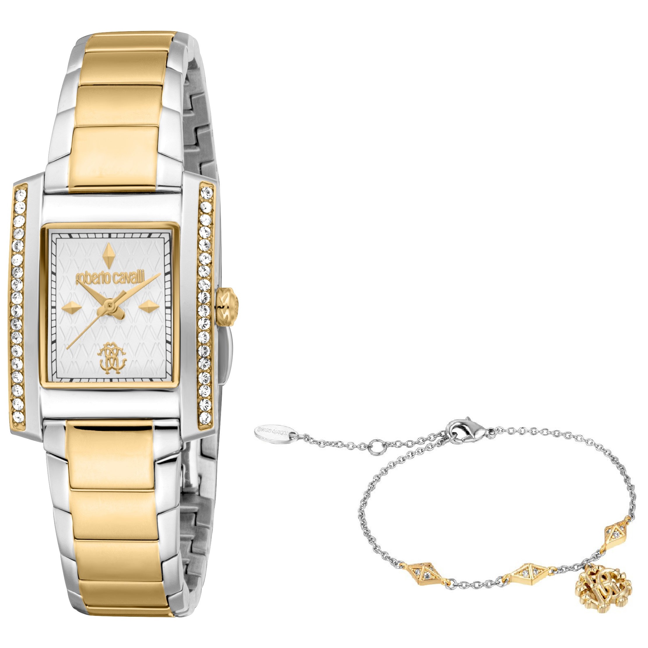 ROBERTO CAVALLI Core Gift Set Silver Dial 24x31.5mm Two Tone Gold Stainless Steel Bracelet RC5L120M0085 - 