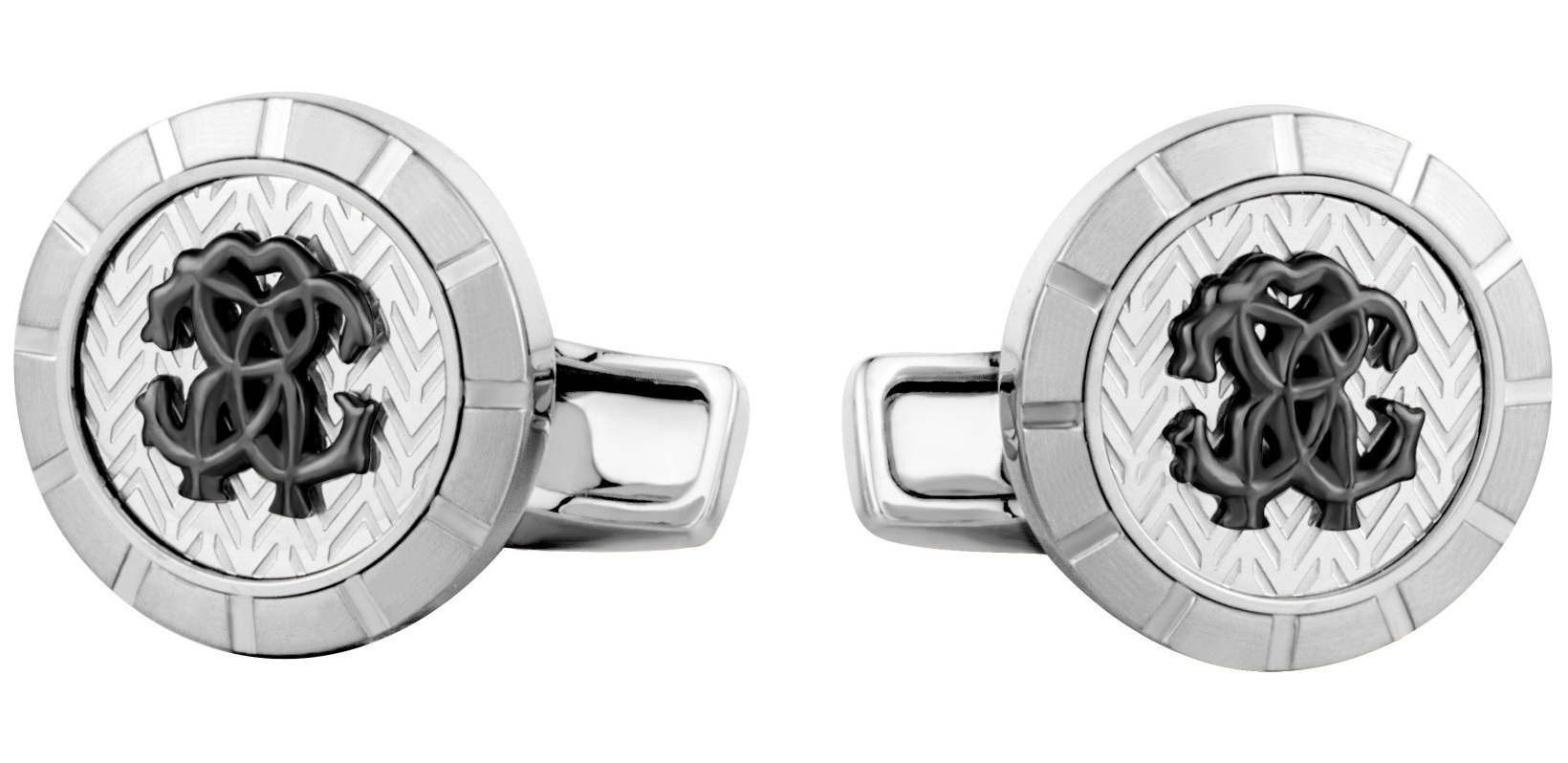 ROBERTO CAVALLI Cufflinks Two Tone Silver & Black Stainless Steel RCCU00150100 - 