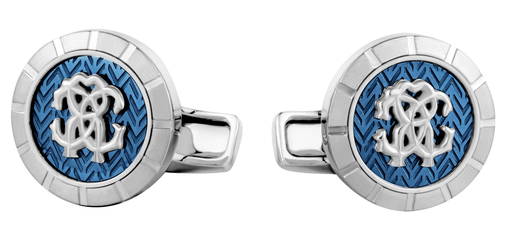 ROBERTO CAVALLI Cufflinks Two Tone Silver & Blue Stainless Steel RCCU00150200 - 