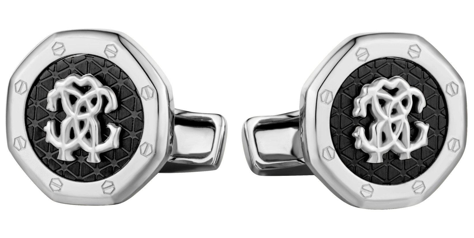 ROBERTO CAVALLI Cufflinks Two Tone Silver & Black Stainless Steel RCCU00190400 - 