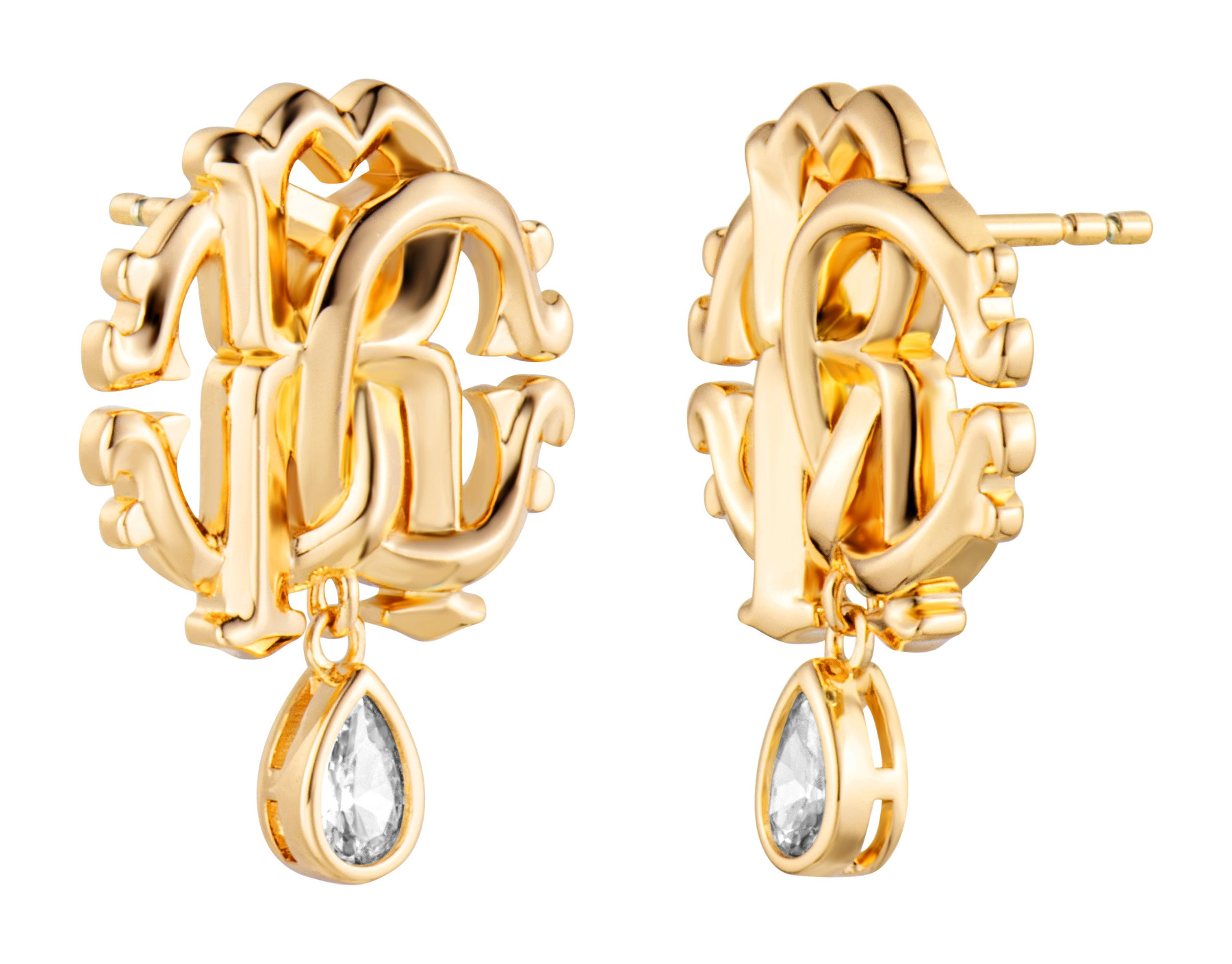 ROBERTO CAVALLI Logo Earrings Gold Stainless Steel with Cubic Zirconia RCER00193200 - 
