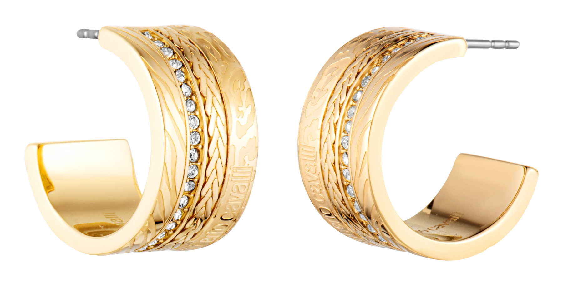 ROBERTO CAVALLI Trama Earrings Gold Stainless Steel with Cubic Zirconia RCER00242200