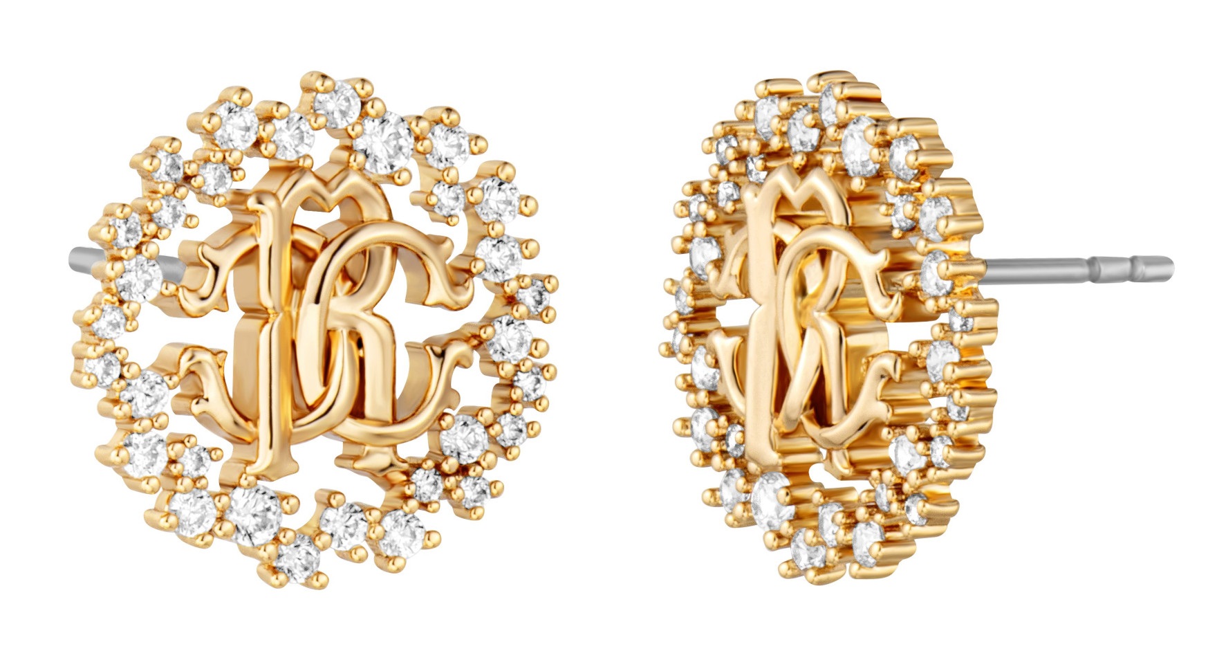 ROBERTO CAVALLI Logo Earrings Gold Stainless Steel with Cubic Zirconia RCER00293200 - 