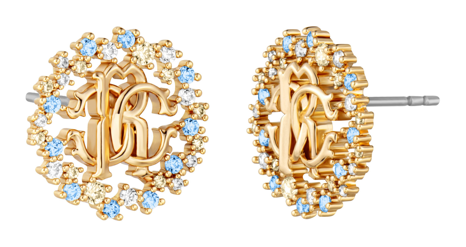 ROBERTO CAVALLI Logo Earrings Gold Stainless Steel with Cubic Zirconia RCER00293400 - 