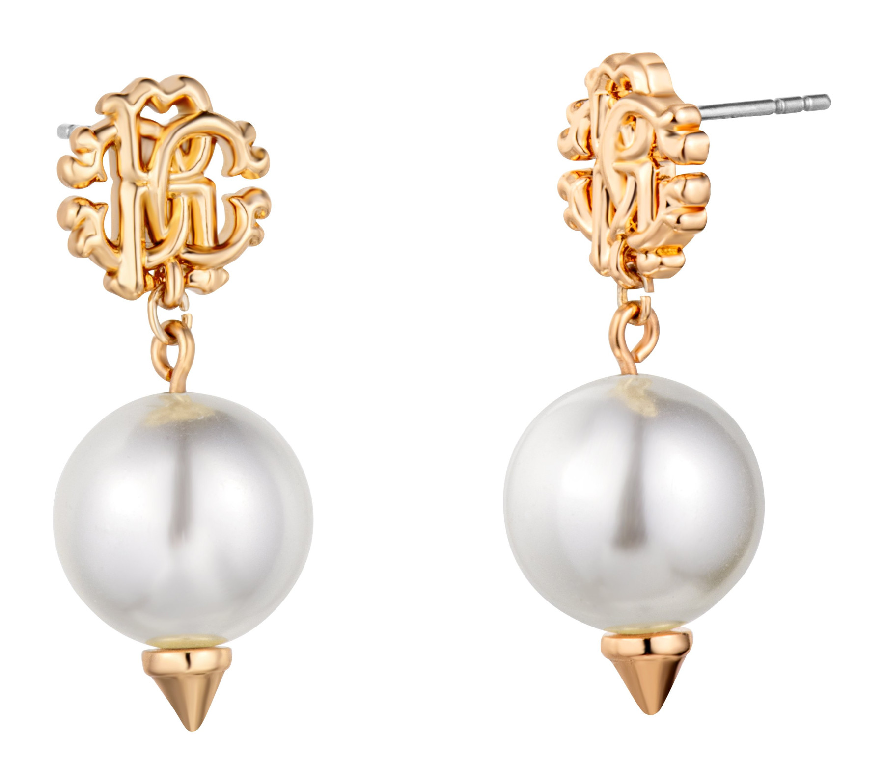ROBERTO CAVALLI Perla Earrings Gold Stainless Steel with White Imitation Pearl RCER00423200 - 