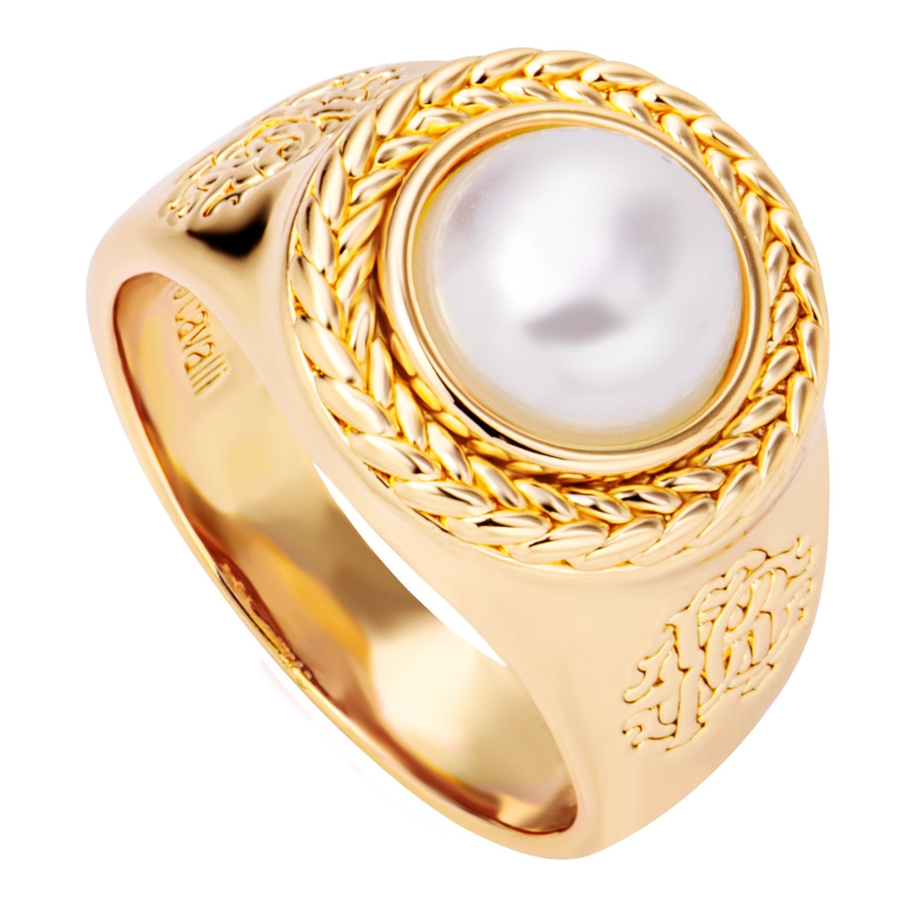 ROBERTO CAVALLI Perla Ring Gold Stainless Steel with White Imitation Pearl RCRG00313207 - 