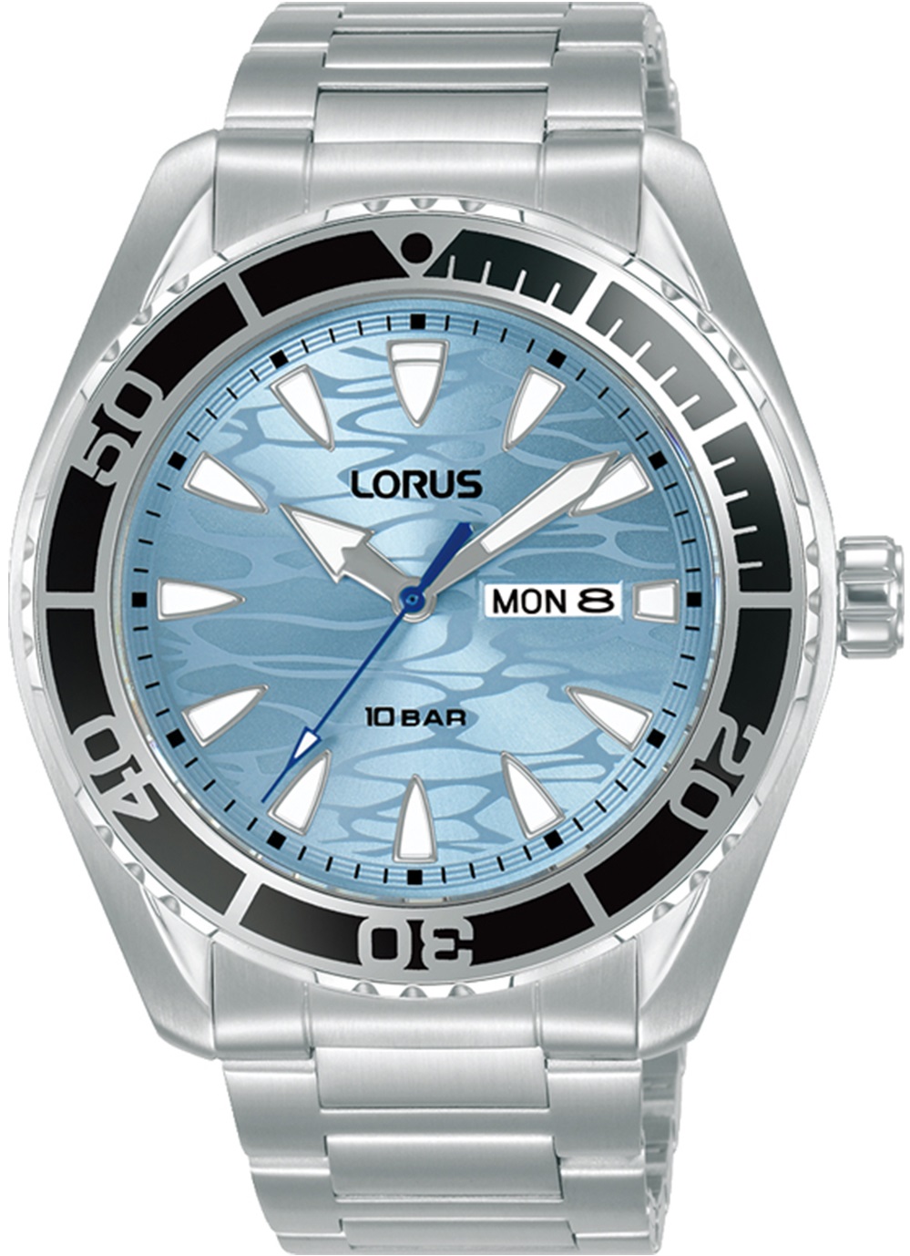 LORUS Men 's Sports Light Blue Dial 43mm Silver Stainless Steel Bracelet RH389AX9 - 