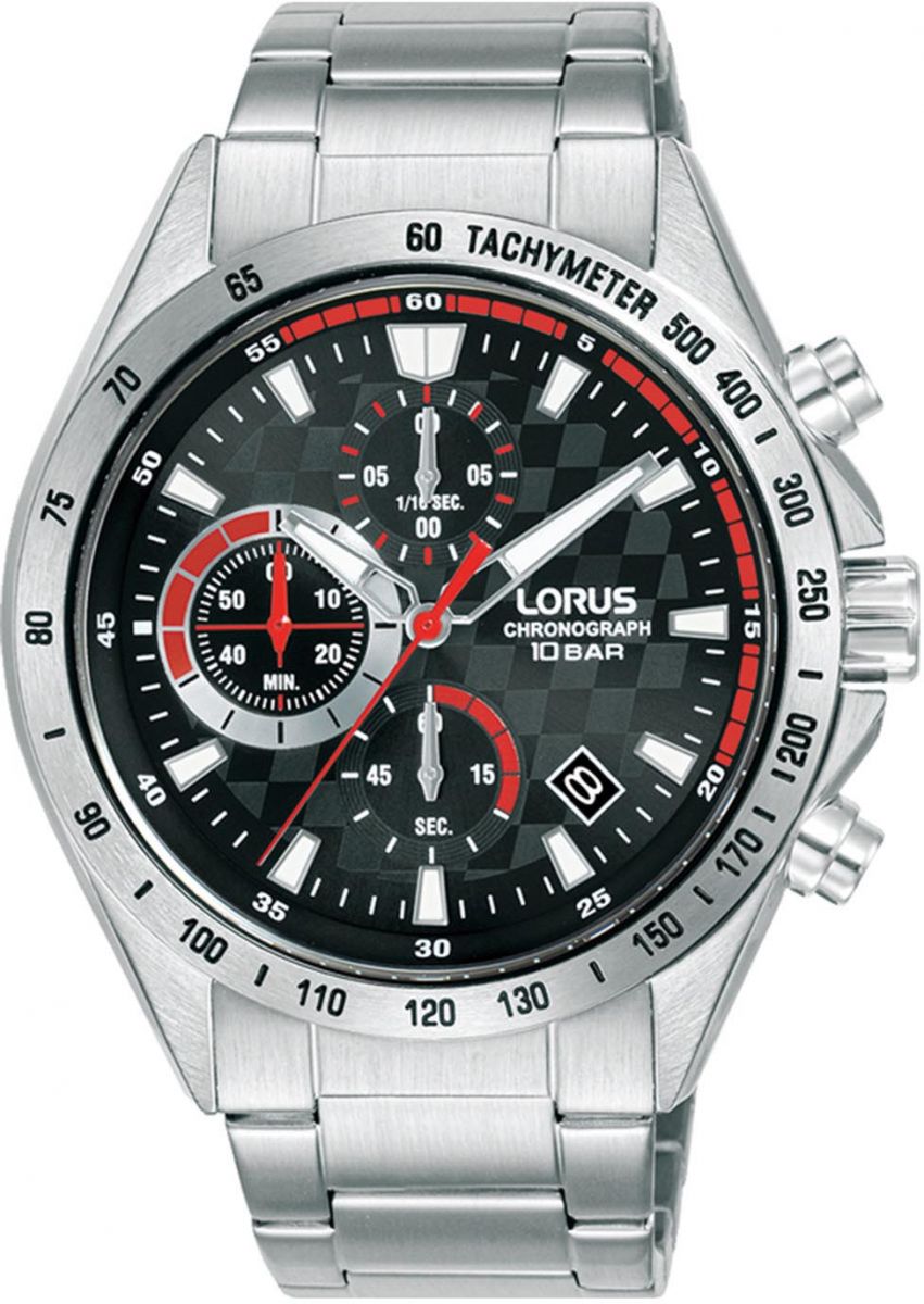 LORUS Sport Chronograph Black Dial 43mm Silver Stainless Steel Bracelet RM309JX9 - 