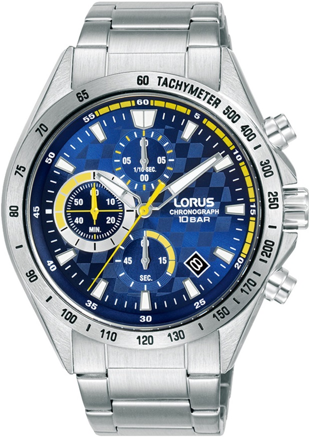 LORUS Sport Chronograph Blue Dial 43mm Silver Stainless Steel Bracelet RM311JX9 - 