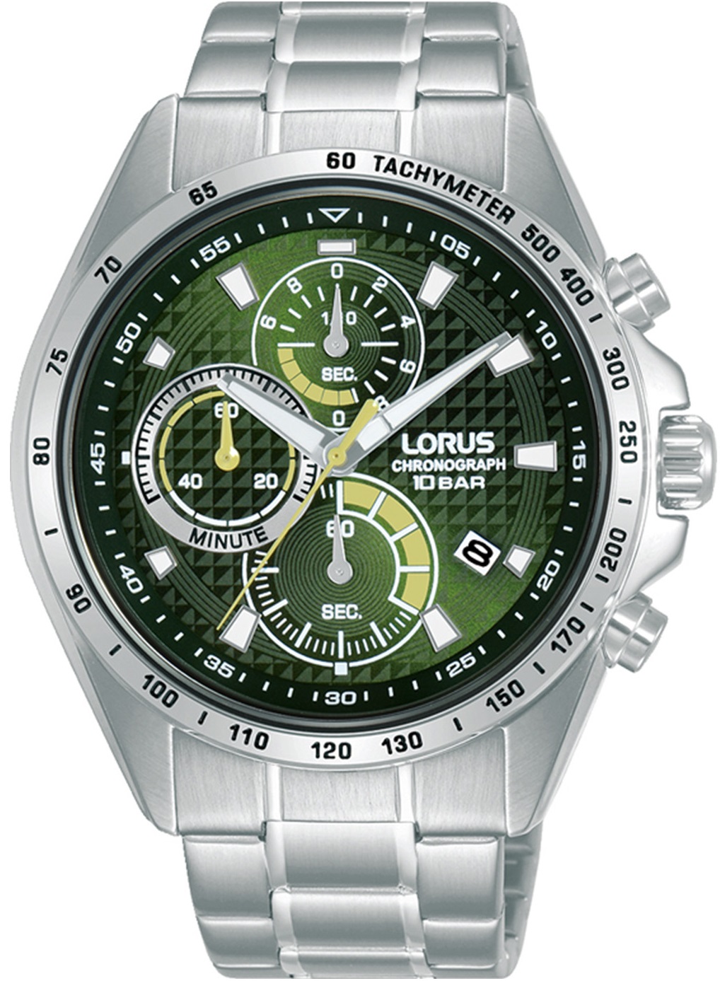 LORUS Sport Chronograph Green Dial 44mm Silver Stainless Steel Bracelet RM355HX9 - 