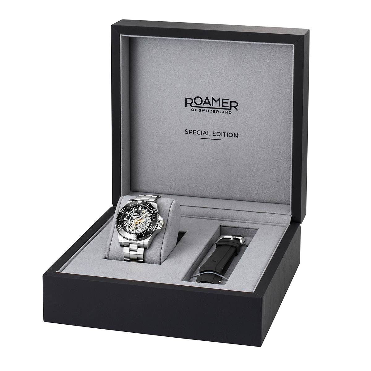 ROAMER Premier Skeleton Limited Silver Dial 42mm Box Set Silver Stainless Steel Bracelet with Extra Rubber Strap 986984-41-85-20 - 9