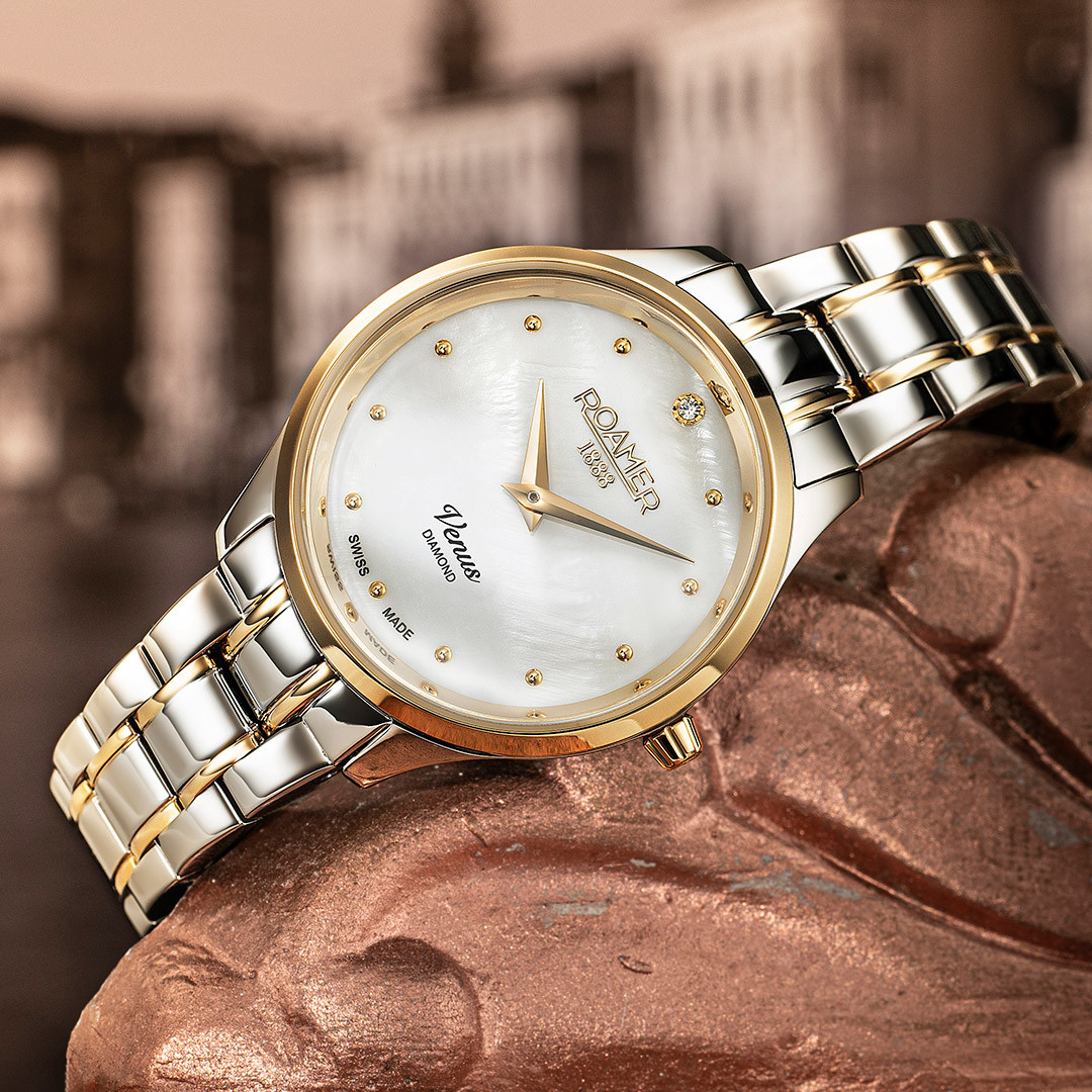 ROAMER Venus Pearl Dial with Diamond 30mm Two Tone Gold Stainless Steel Bracelet 601857-47-89-20 - 