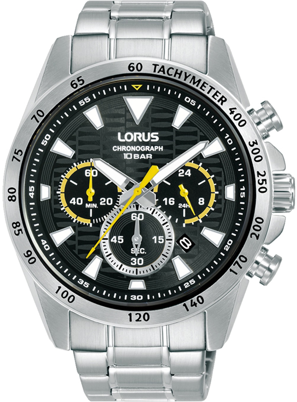 LORUS Sports Chronograph Black Dial 43.5mm Silver Stainless Steel Bracelet RT351KX9 - 