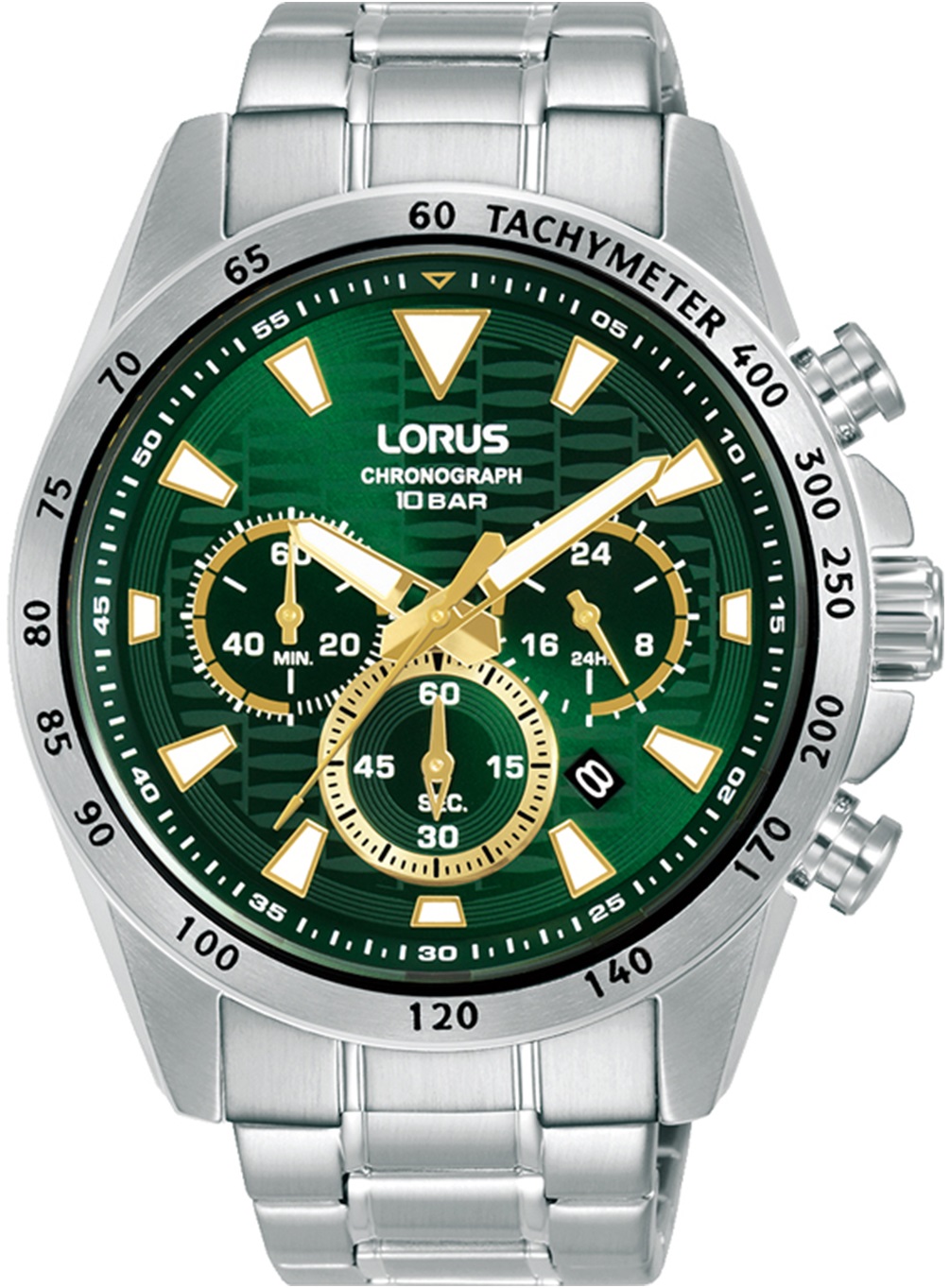 LORUS Sports Chronograph Green Dial 43.5mm Silver Stainless Steel Bracelet RT355KX9 - 