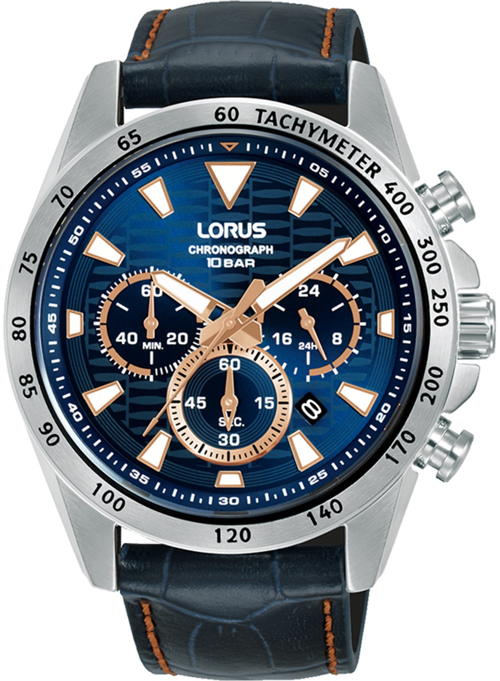 LORUS Sports Chronograph Blue Dial 43.5mm Silver Stainless Steel Blue Leather Strap RT359KX9 - 