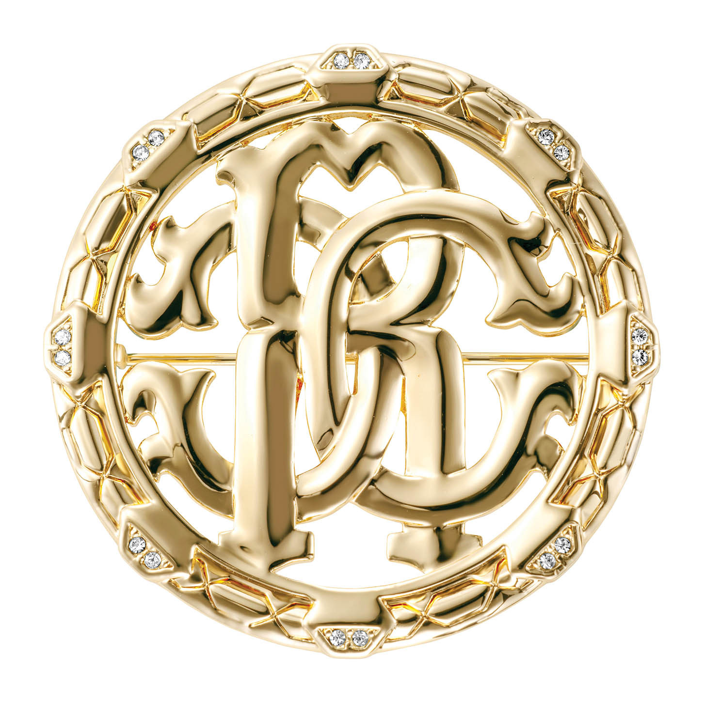 ROBERTO CAVALLI Logo Brooch Gold Stainless Steel with Cubic Zirconia RVBH00030200 - 