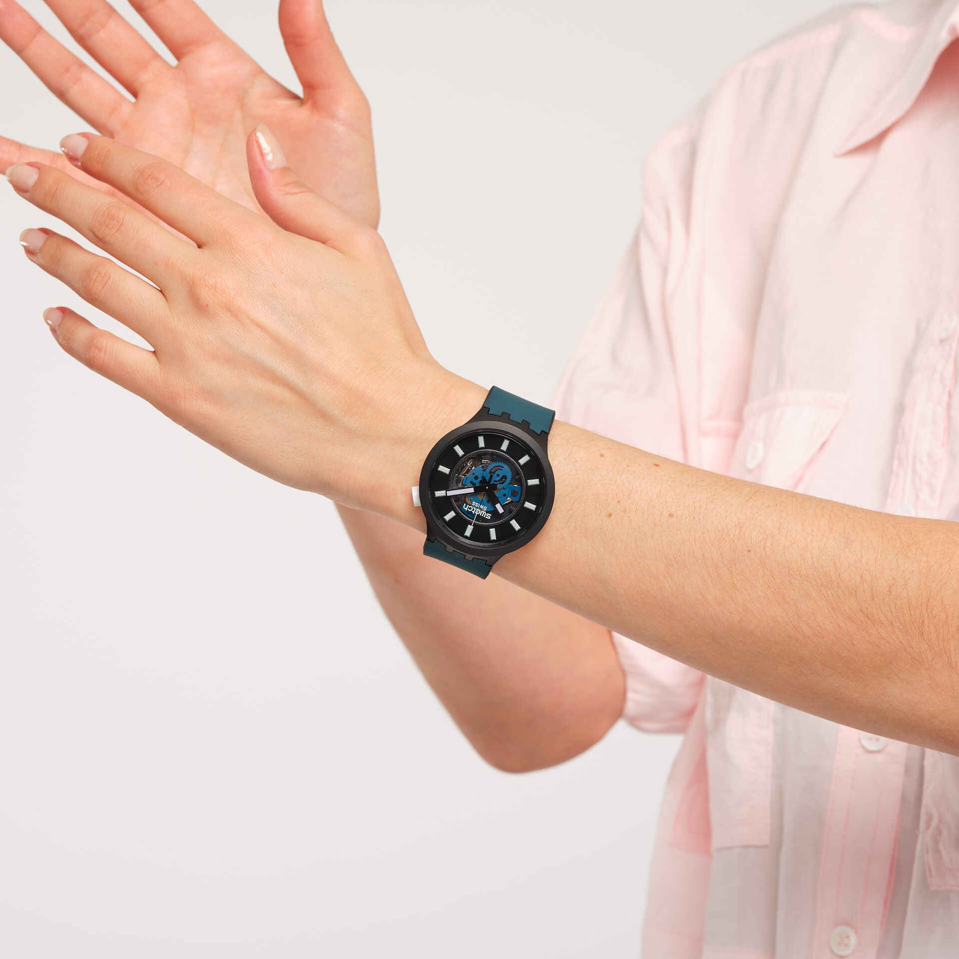 SWATCH Big Bold Bioceramic Night Trip 47mm Blue Silicone Strap SB03B107 - 4
