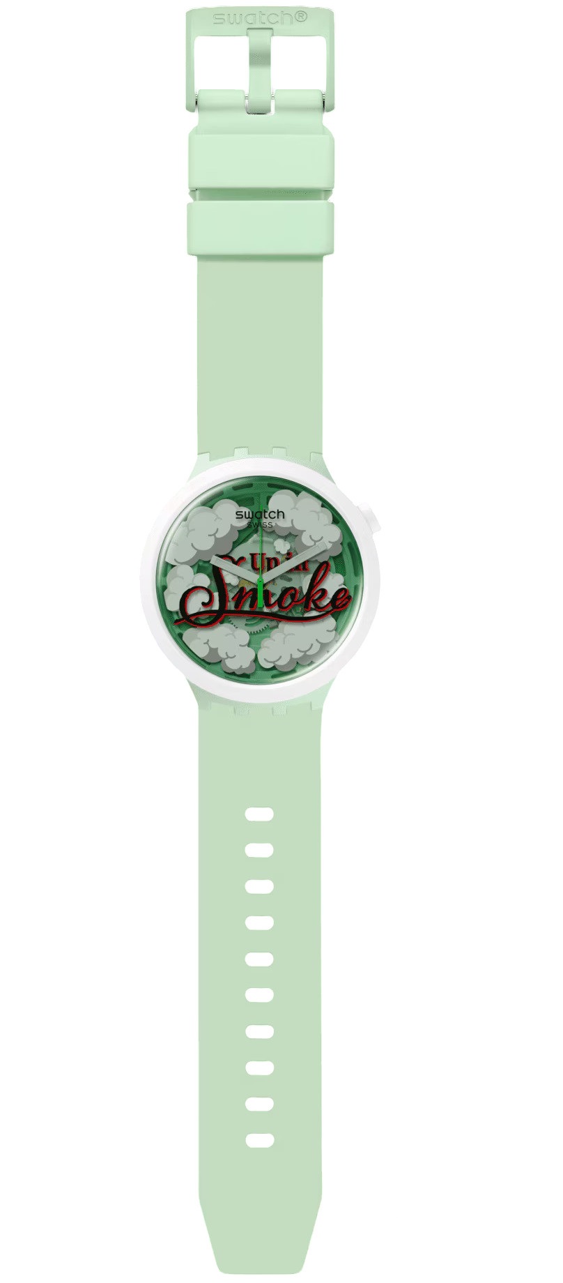SWATCH Big Bold Bioceramic Up In Smoke 47mm Green Silicone Strap SB03Z103 - 3