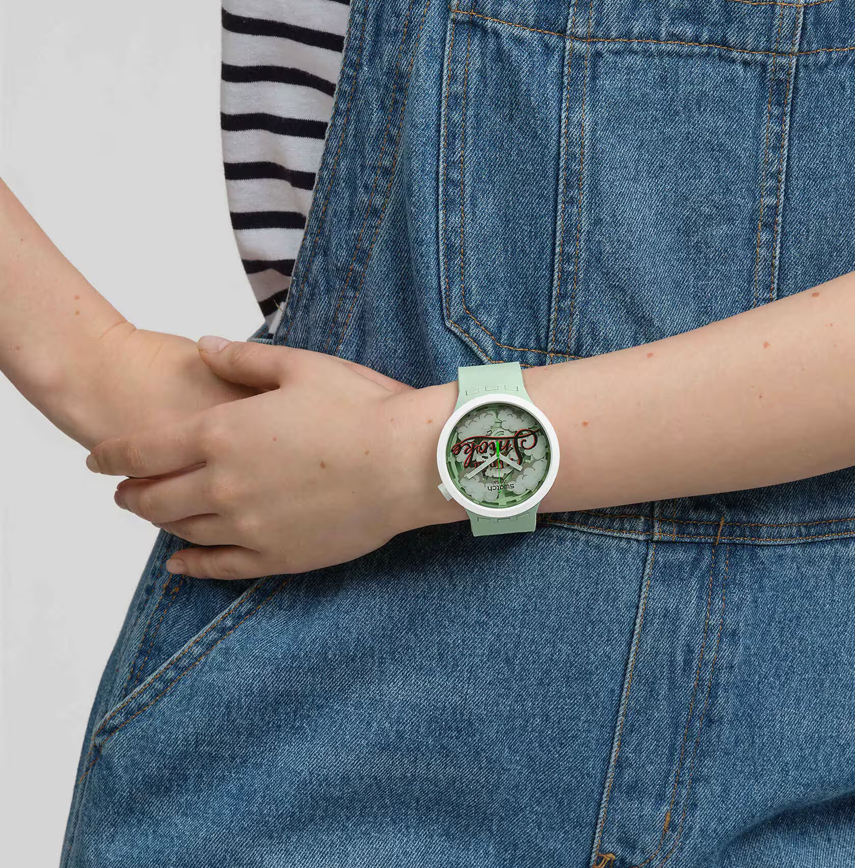 SWATCH Big Bold Bioceramic Up In Smoke 47mm Green Silicone Strap SB03Z103 - 5