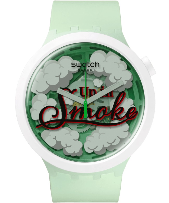 SWATCH Big Bold Bioceramic Up In Smoke 47mm Green Silicone Strap SB03Z103 - 1