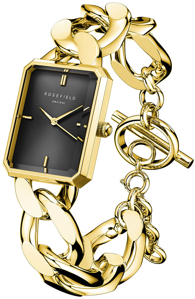 ROSEFIELD The Octagon XS Black Sunray Dial 24mm Gold Stainless Steel Bracelet SBGSG-O57 - 