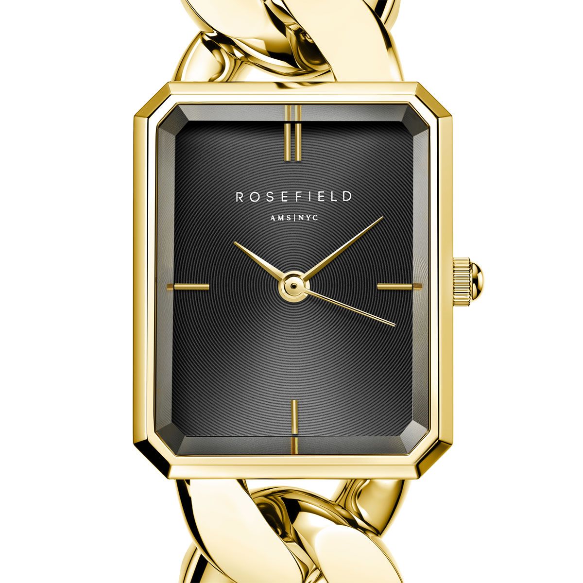 ROSEFIELD The Octagon XS Black Sunray Dial 24mm Gold Stainless Steel Bracelet SBGSG-O57 - 3