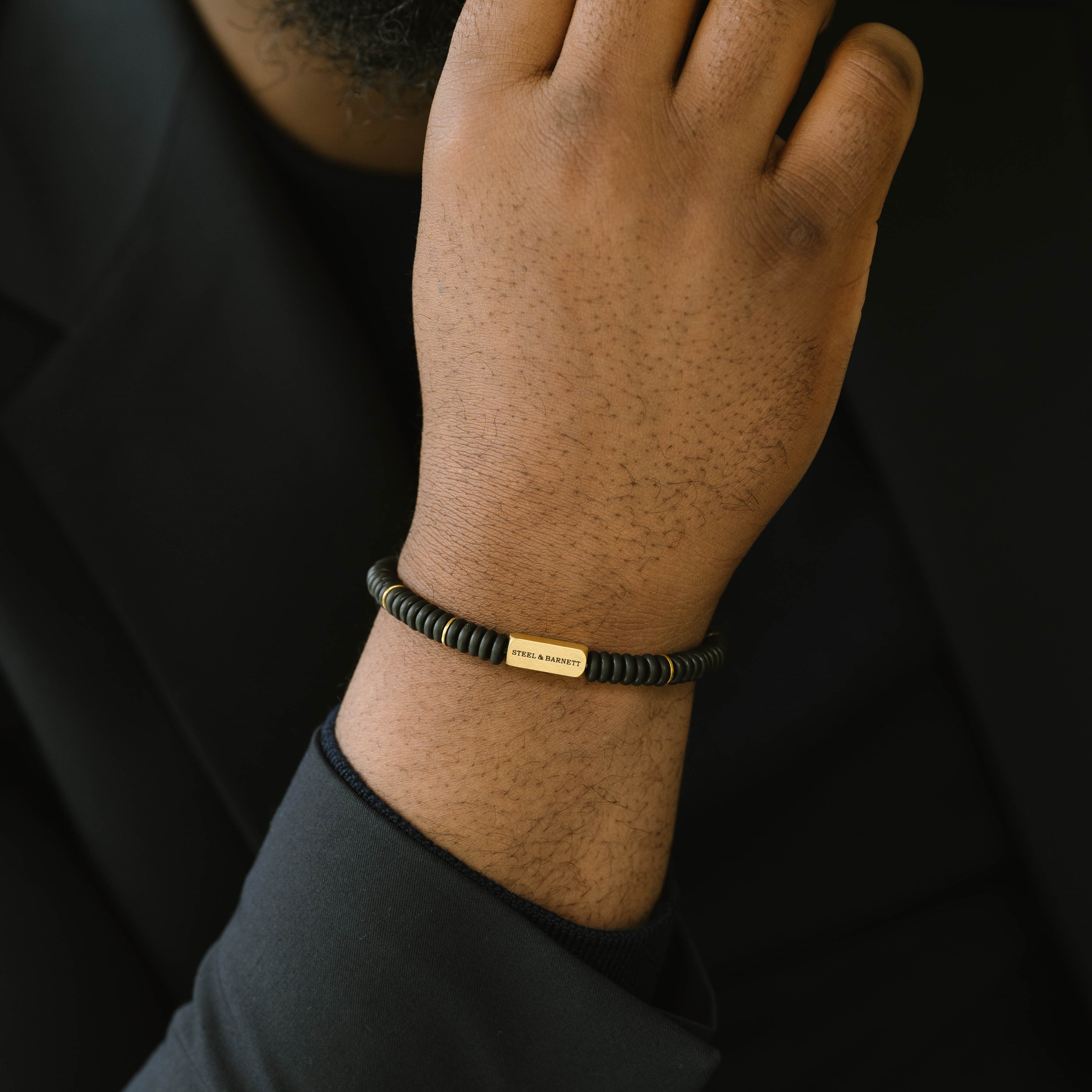 STEEL & BARNETT Two Tone Men's Bracelet in Gold-Plated Stainless Steel and Black Onyx SBTT001 - 3