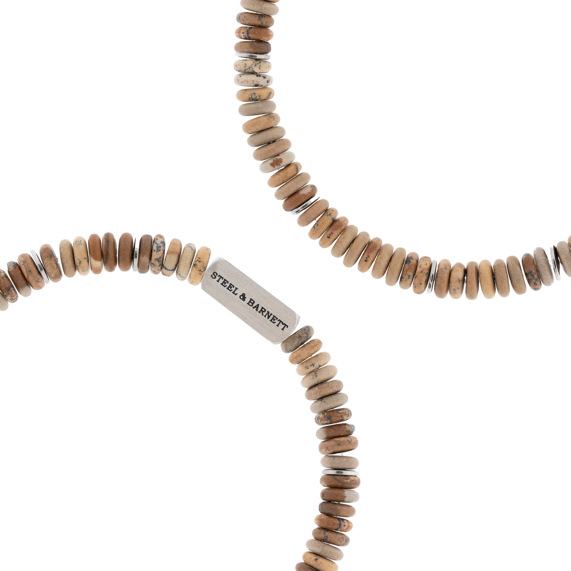 STEEL & BARNETT Two Tone Men's Bracelet in Silver Stainless Steel and Brown Jasper SBTT004 - 