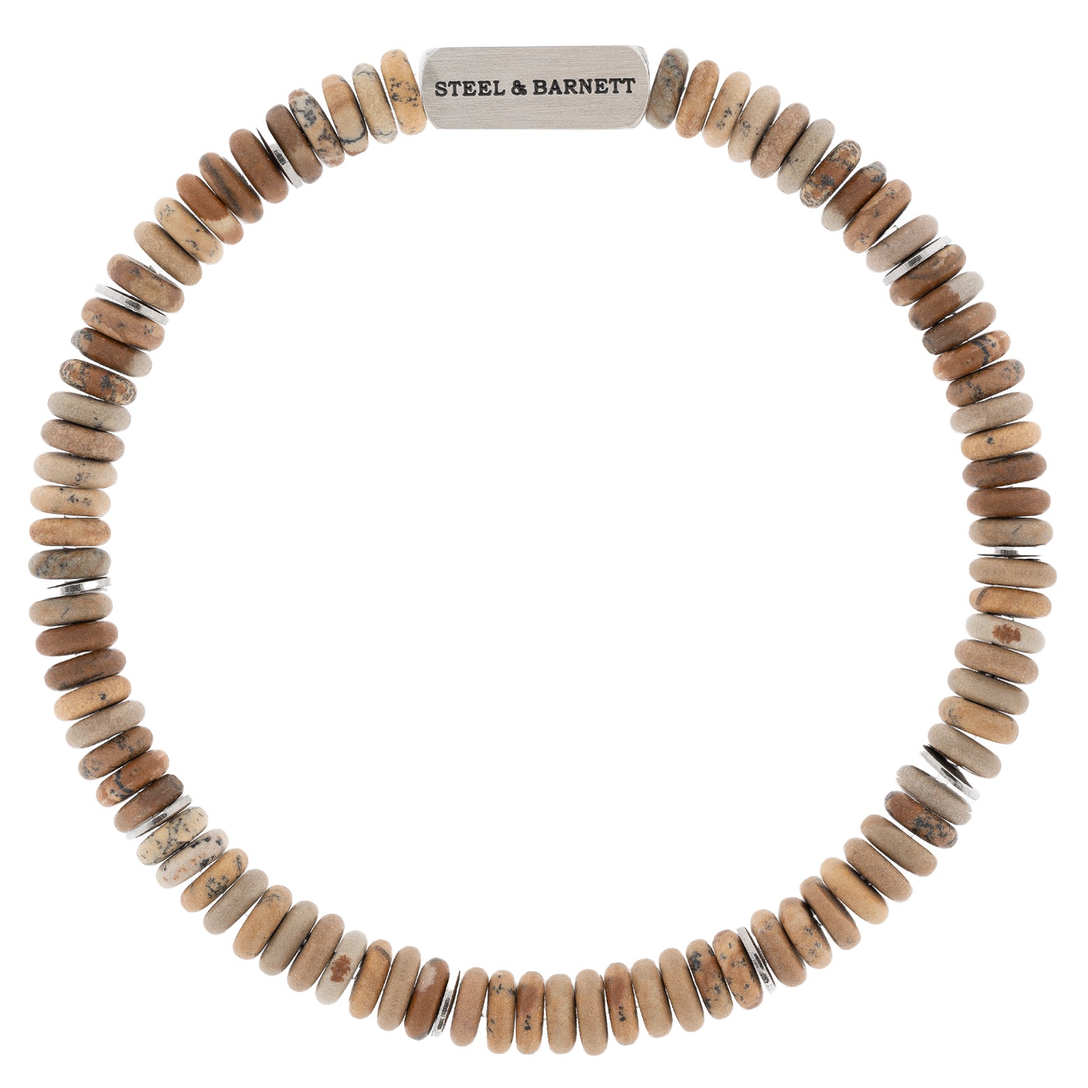 STEEL & BARNETT Two Tone Men's Bracelet in Silver Stainless Steel and Brown Jasper SBTT004 - 