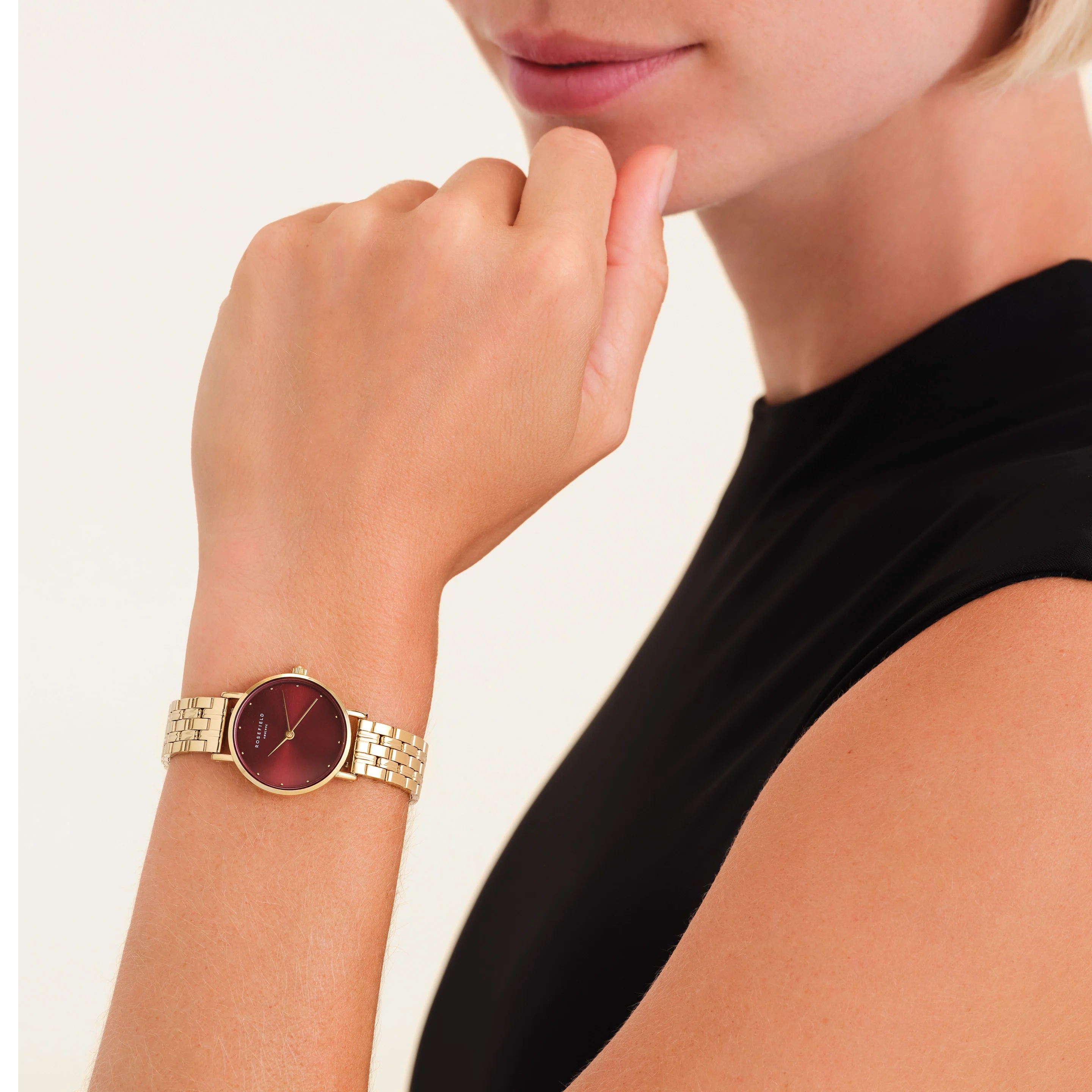 ROSEFIELD Small Edit Burgundy Dial 26mm Gold Stainless Steel Bracelet SEGSG-SE01 - 3