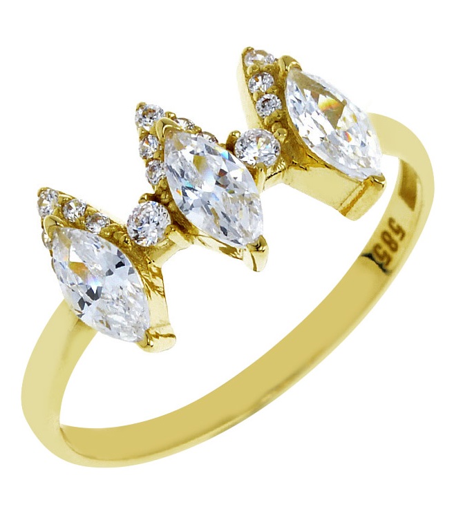 ΔΑΧΤΥΛΙΔΙ Πετράτο SENZIO Collection Κίτρινο Χρυσό K14 με Πέτρες Ζιργκόν SETM080R - 