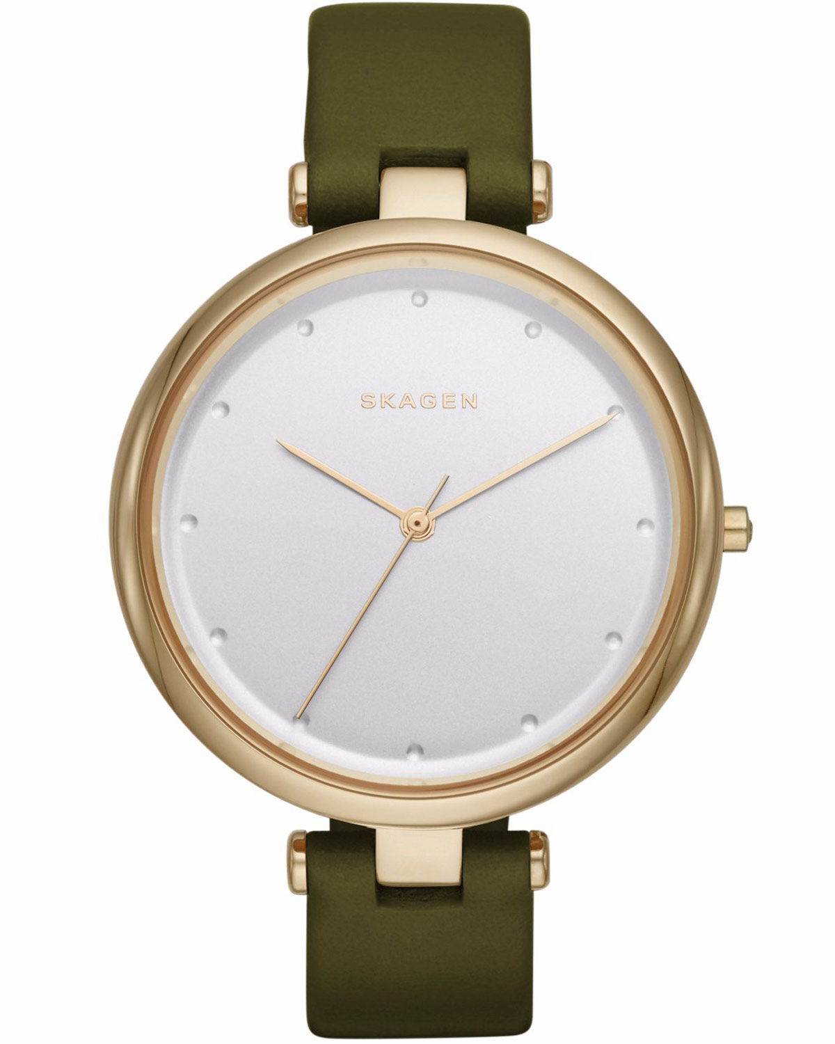 SKAGEN Tenjen Three Hands 38mm Gold Stainless Steel Green Leather Strap SKW2483 - 