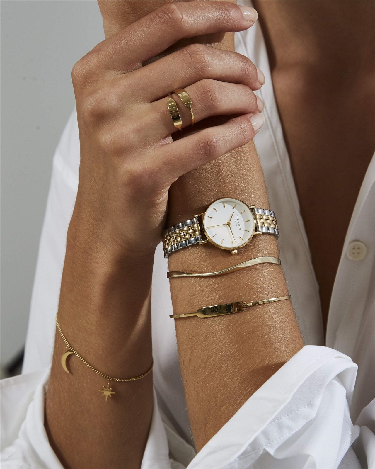 ROSEFIELD The Small Edit 26mm Two Tone Silver & Gold Stainless Steel Bracelet 26SGD-269 - 3