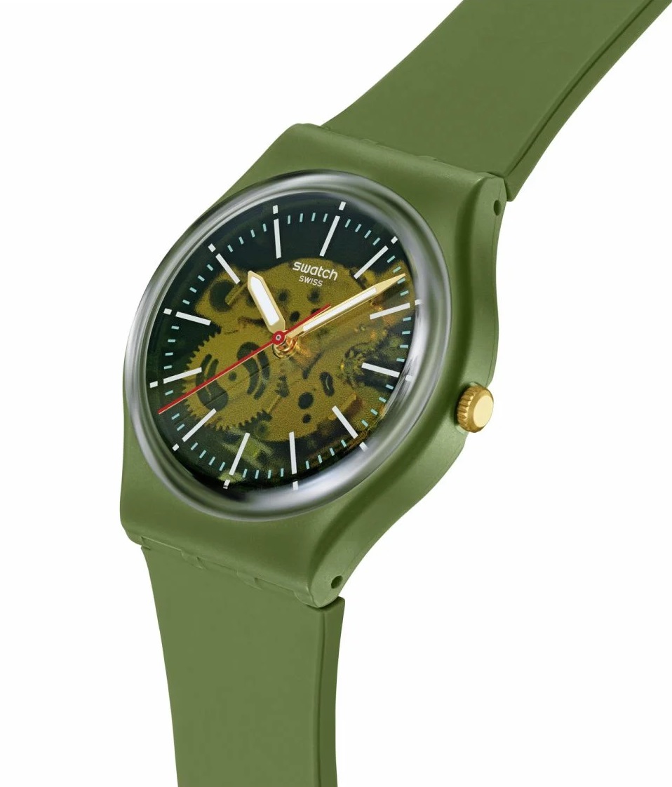 SWATCH Thru The Greenery Three Hands 34mm Green Silicone Strap SO28G110 -