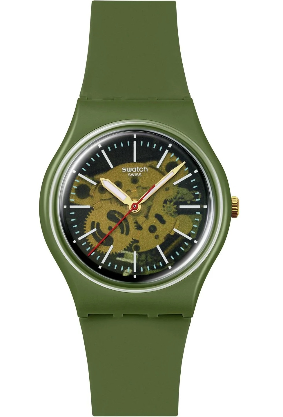 SWATCH Thru The Greenery Three Hands 34mm Green Silicone Strap SO28G110 -