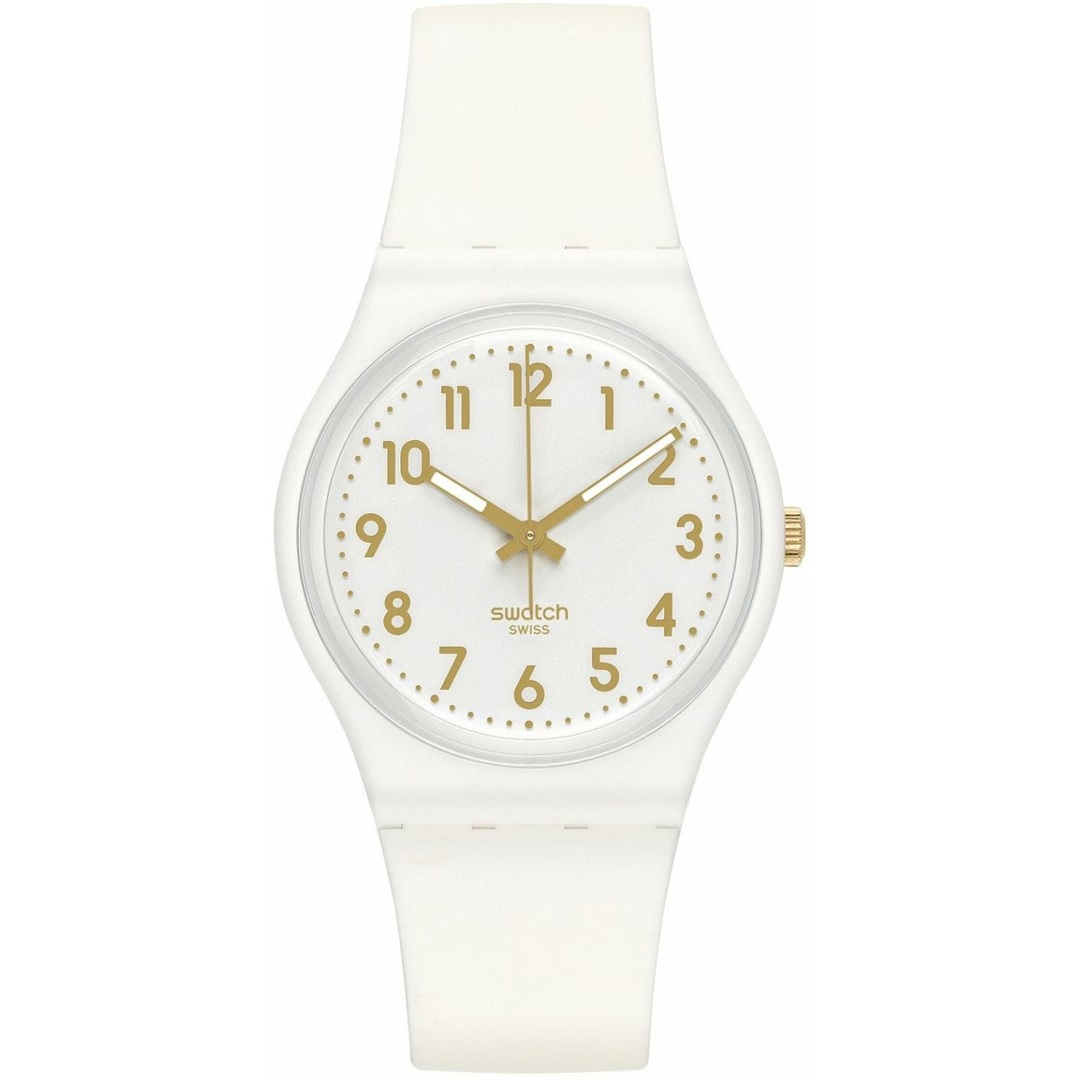 SWATCH Classic White Bishop 34mm White Silicone Strap SO28W106-S14 - 