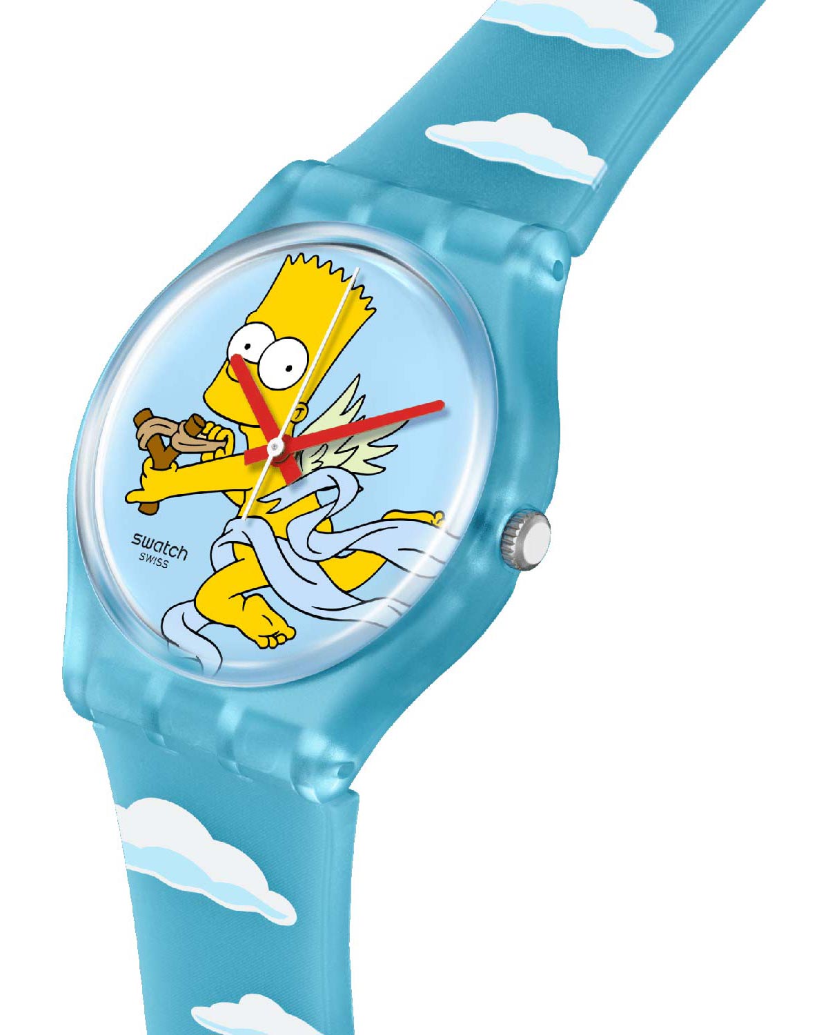 SWATCH The Simpsons Colllection Valentine's Day Angel Bart 34mm Two Tone Light Blue Silicon Strap SO28Z115 - 