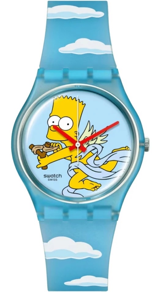 SWATCH The Simpsons Colllection Valentine's Day Angel Bart 34mm Two Tone Light Blue Silicon Strap SO28Z115 - 