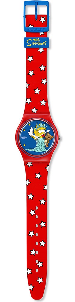 SWATCH The Simpsons Colllection Little Lady Liberty 34mm Red Silicon Strap SO28Z120 - 