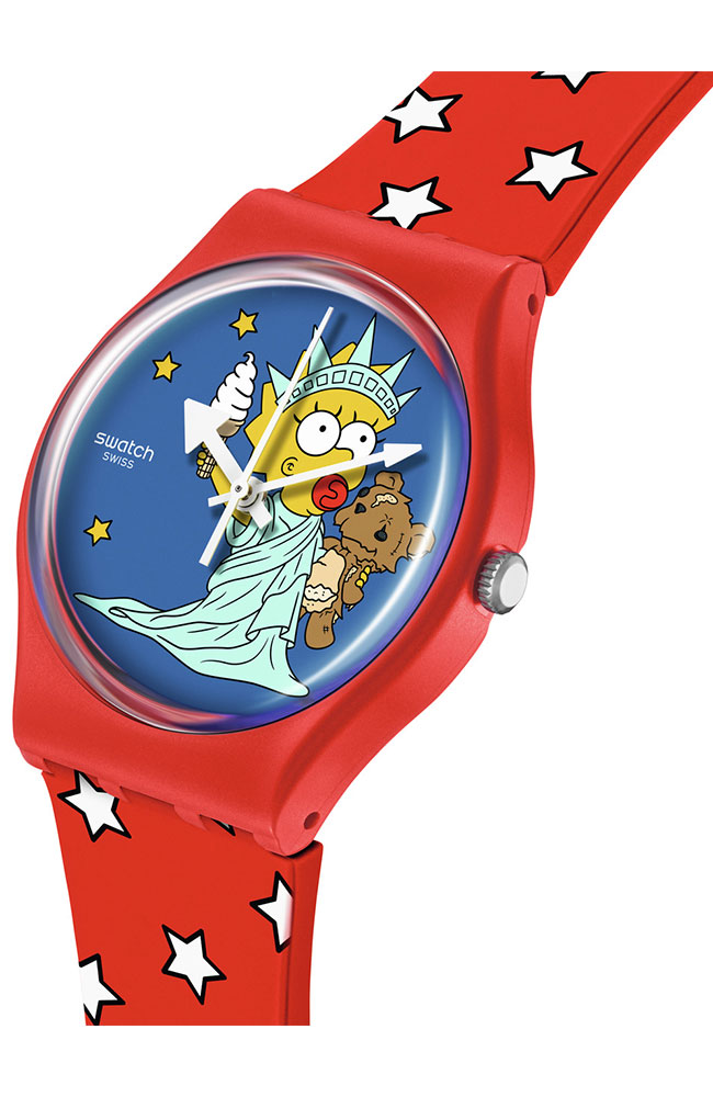 SWATCH The Simpsons Colllection Little Lady Liberty 34mm Red Silicon Strap SO28Z120 - 3