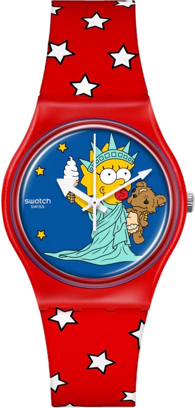 SWATCH The Simpsons Colllection Little Lady Liberty 34mm Red Silicon Strap SO28Z120 - 