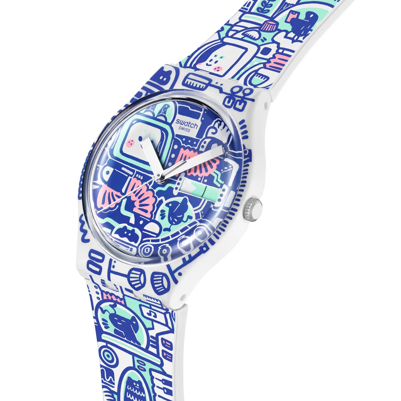 SWATCH Originals B-Bot 34mm Multicolor Silicone Strap SO28Z702 - 