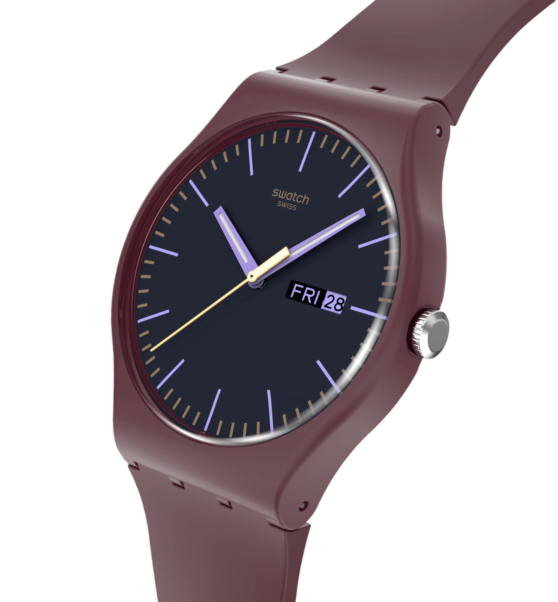 SWATCH Burgundy Berry Three Hands 41mm Red Silicon Strap SO29R707 - 