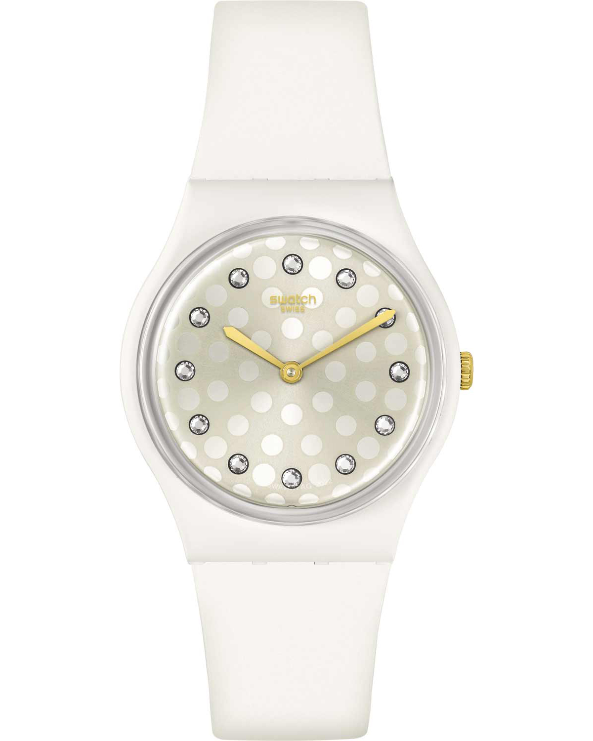 SWATCH Holiday Collection Sparkle Shine Crystals 34mm White Silicon Strap SO31W109 - 1