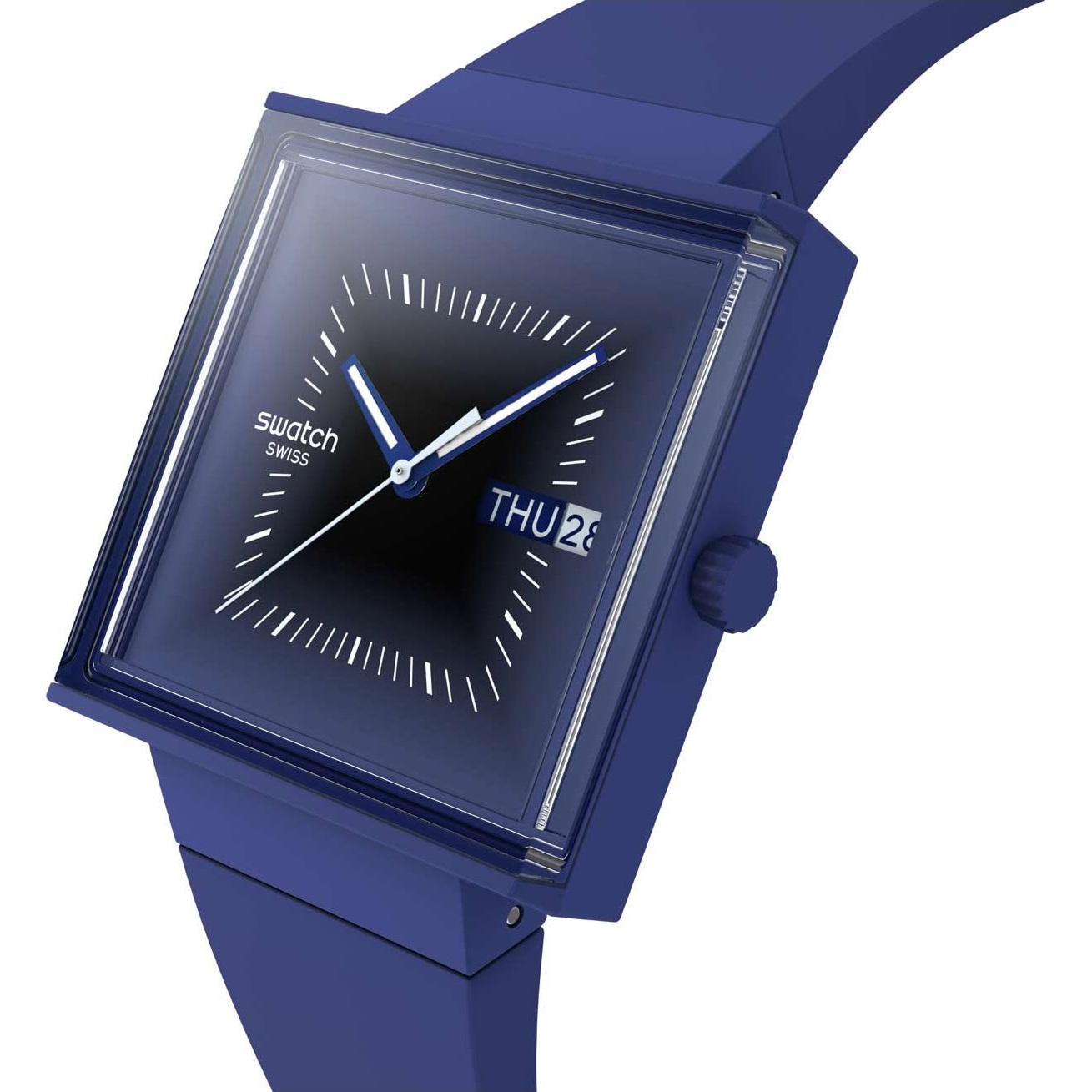 SWATCH Bioceramic Squarely Blacklight 41.8mm Blue Biosourced Strap SO34N700 - 3