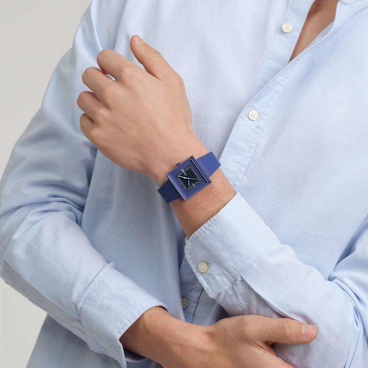 SWATCH Bioceramic Squarely Blacklight 41.8mm Blue Biosourced Strap SO34N700 - 4