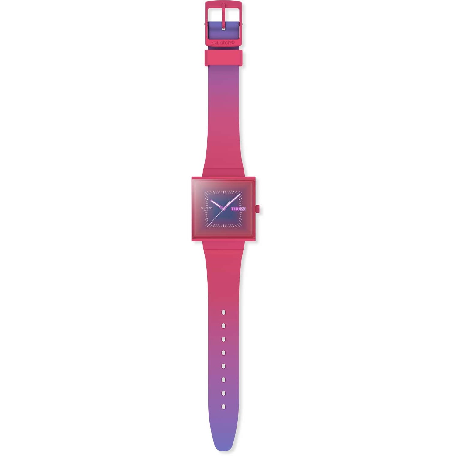 SWATCH Bioceramic Squarely Berry 41.8mm Pink Biosourced Strap SO34R700 - 