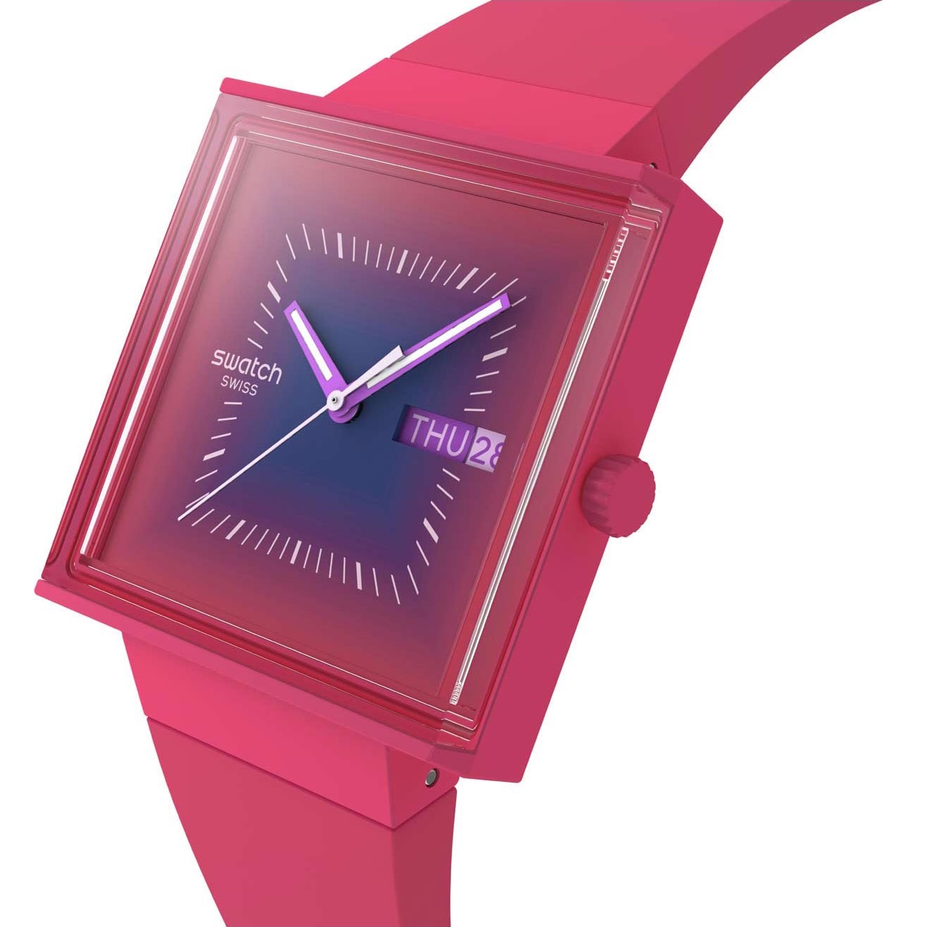 SWATCH Bioceramic Squarely Berry 41.8mm Pink Biosourced Strap SO34R700 - 3