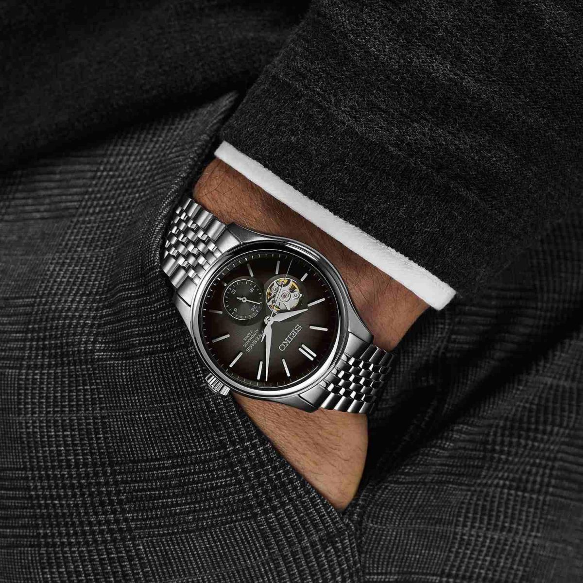 SEIKO Presage Classic Series 'Sumi-iro' Open heart Automatic Gray-Black Dial 40.2mm Silver Stainless Steel Bracelet SPB471J1 - 5